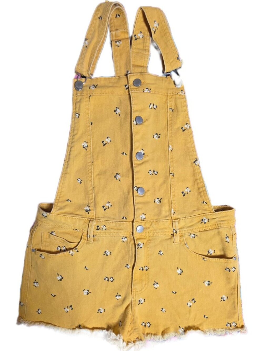 Tinseltown Boho Mustard Yellow Floral Shortalls XL